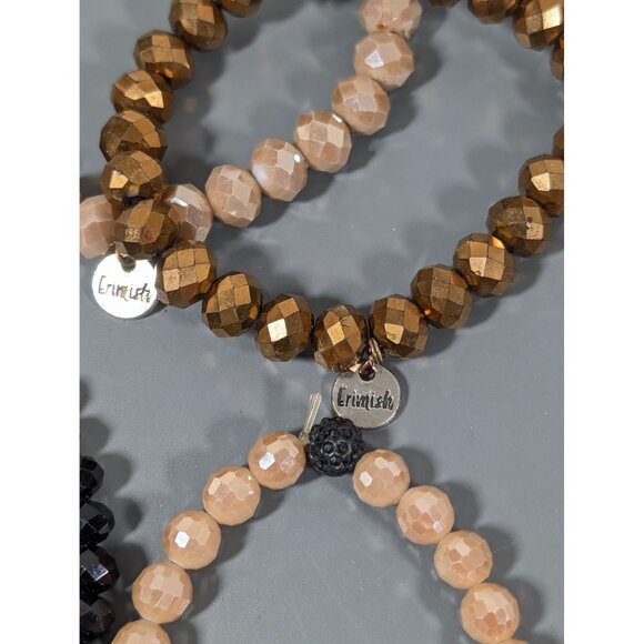 Erimish Set of 4 Glass Stretch Bracelets Black BRown Bronze7" - Picture 4 of 7